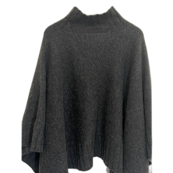 Lou & Grey - Turtle Neck Rib Trim Cape Poncho in Charcoal - size XS - Picture 7 of 10